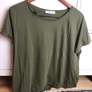 Zara Cotton Olive Green Tee Size XL